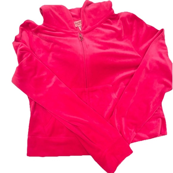 Juicy Couture Y2k Pink Velour Tracksuit Full Zip Hoodie W/Rhinestone Logo Rare